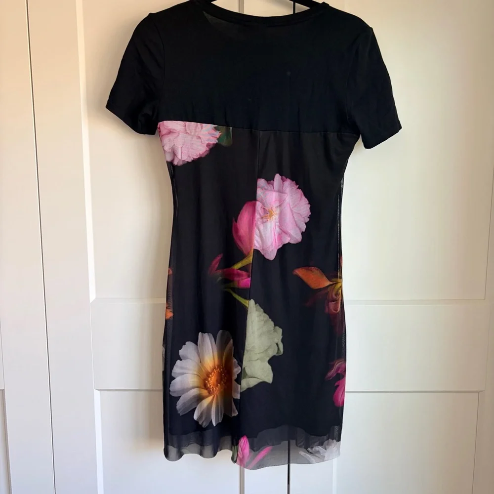 Desigual Black Mini Dress with Pink and Green Floral Print | M - Picture 6 of 6